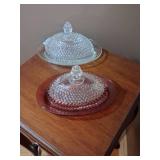 2 Pressed Glass Covered Butter Dishes