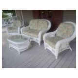White Wicker Patio Set With Cushions And Table