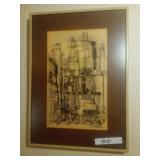 Jo Stockwell Cityscape Ink on Paper Framed