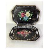 Vintage Metal Serving Tray with Flowers