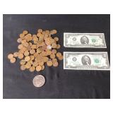 Wheat Cents,Two Dollar Bills & Eisenhower Dollar