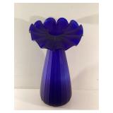 Cobalt Blue Ribbed Swung Vase