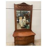 Oak Low Boy Chest with Beveled Mirror