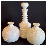 Three Embossed Milk Glass Vases