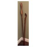 Vintage Wooden Carved Walking Sticks, Snake