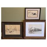 Framed Pen-and-Ink Drawings, Set of Three