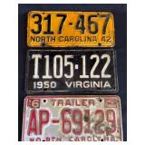 Vintage License Plates, NC, VA