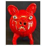 Red Glazed Ceramic Pig Sculpture