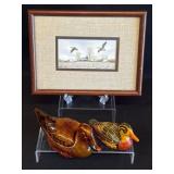 Framed Print and Wooden Duck Figurines