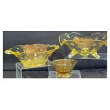 Vintage Yellow Depression Glass Etched Bowls