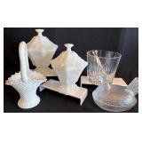 Vintage Milk Glass Candy Dishes, Glass Hen on Nest