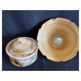 Signed Ceramic Jar, Fluted Bowl