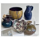 Five Handmade Glazed Pottery Items