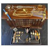 Vintage Jewelry Box, Costume Jewelry & Watches