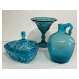 Vintage Blenko Crackle Jug, Hazel Atlas Pinwheel