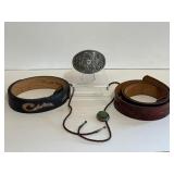 Vintage Western Leather Belts, Buckle, Bolo Tie