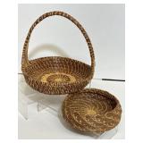 Two Pine Straw Coiled Baskets With Handles