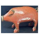Rustic Folk Art Metal Pig Sculpture