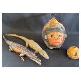 Carved Figurines and Coconut Monkey Face