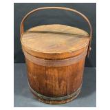 Antique Primitive Wooden Lidded Bucket with Handle