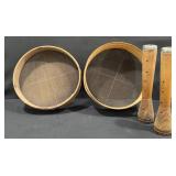 Antique Wooden Grain Sieves, Textile Spindle