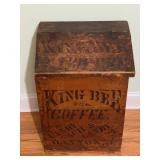 Antique Wooden King Bee Coffee Bin, 27.5" H