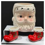 Vintage Christmas Santa Head Planter, Lefton Boots