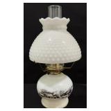 Antique Milk Glass Oil Lamp With Hobnail Shade
