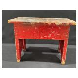 Red Wooden Primitive Footstool, Cricket Stool