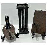 Primitive Tin Candle Mold, Antique Pad Lock, Iron