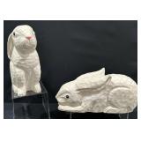 Signed James Haddon Wood Carved Folk Art Bunnies
