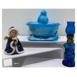 Vintage Goebel Angel, Blue Glass Santa Dish & More