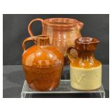 Antique Glazed Red Ware Pottery Jugs, Pitcher