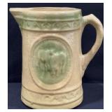 Antique Yellow Ware Green Glaze Cow Pitcher