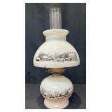 Currier & Ives Themed Oil Lamp with Chimney