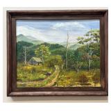 Signed Rustic Landscape Oil Painting