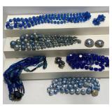 Vintage Blue Beaded Costume Jewelry, West Germany
