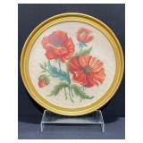 Vintage Red Poppies Needlepoint in Gold Frame