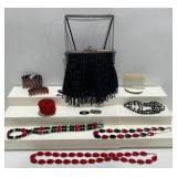 Vintage Black Beaded Evening Bag & Accessories