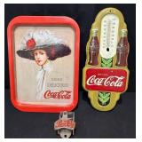 Coca-Cola Tray, Thermometer, and Pepsi Opener