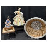 Vintage Porcelain Geisha, Doll & Basket