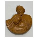 Vintage Carved Wooden Holy Family Wall Plaque