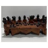 Hand-Carved Signed Wooden Last Supper Sculpture