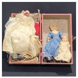 Vintage Doll Wardrobe Trunk w/Dolls & Clothes