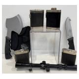 Adventuridge Hatchet, Knife, Flasks, Scope