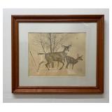 Framed Deer Scene Illustration Artwork