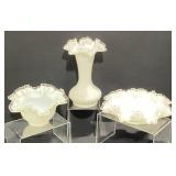 Fenton Silver Crest Ruffled Edge Vase & Bowls