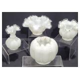 Fenton White Milk Glass Vase w/Ruffled Rims