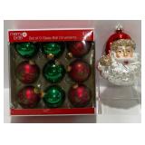 Merry Brite Glass Ornaments & Santa Ornament
