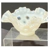 Opalescent Coin Dot Fenton Bowl with Ruffled Edge